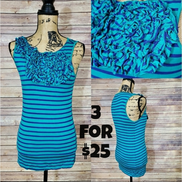 Design History Tops - Design History Sleeveless Stripes Top Ruffle S